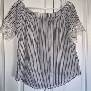 Roommates Off Shoulder Pinstripe Blouse